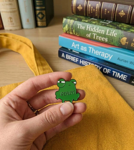 Grumpy Frog Enamel Pin, Funny Side-Eye Toad Lapel Pin, Suspicious Froggy Meme Badge, Kawaii Witty Gift, Quirky Backpack Flair for Friend