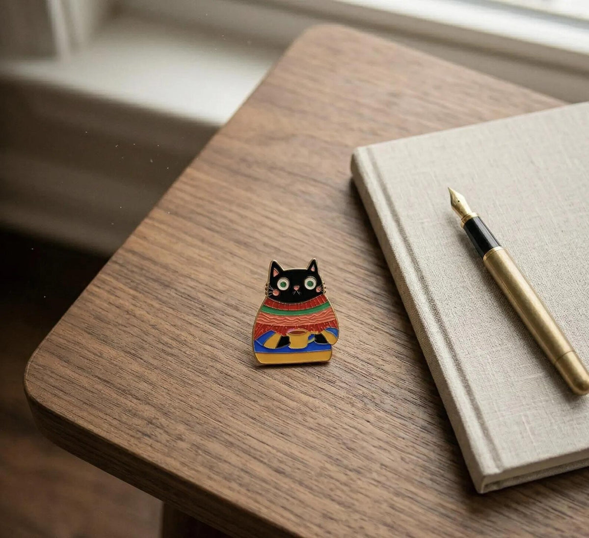 Black Cat in Sweater Enamel Pin, Kawaii Cozy Kitten Lapel Pin, Cute Cat Lover Gift, Backpack Flair for Cat Mom, Fall Aesthetic Animal Badge