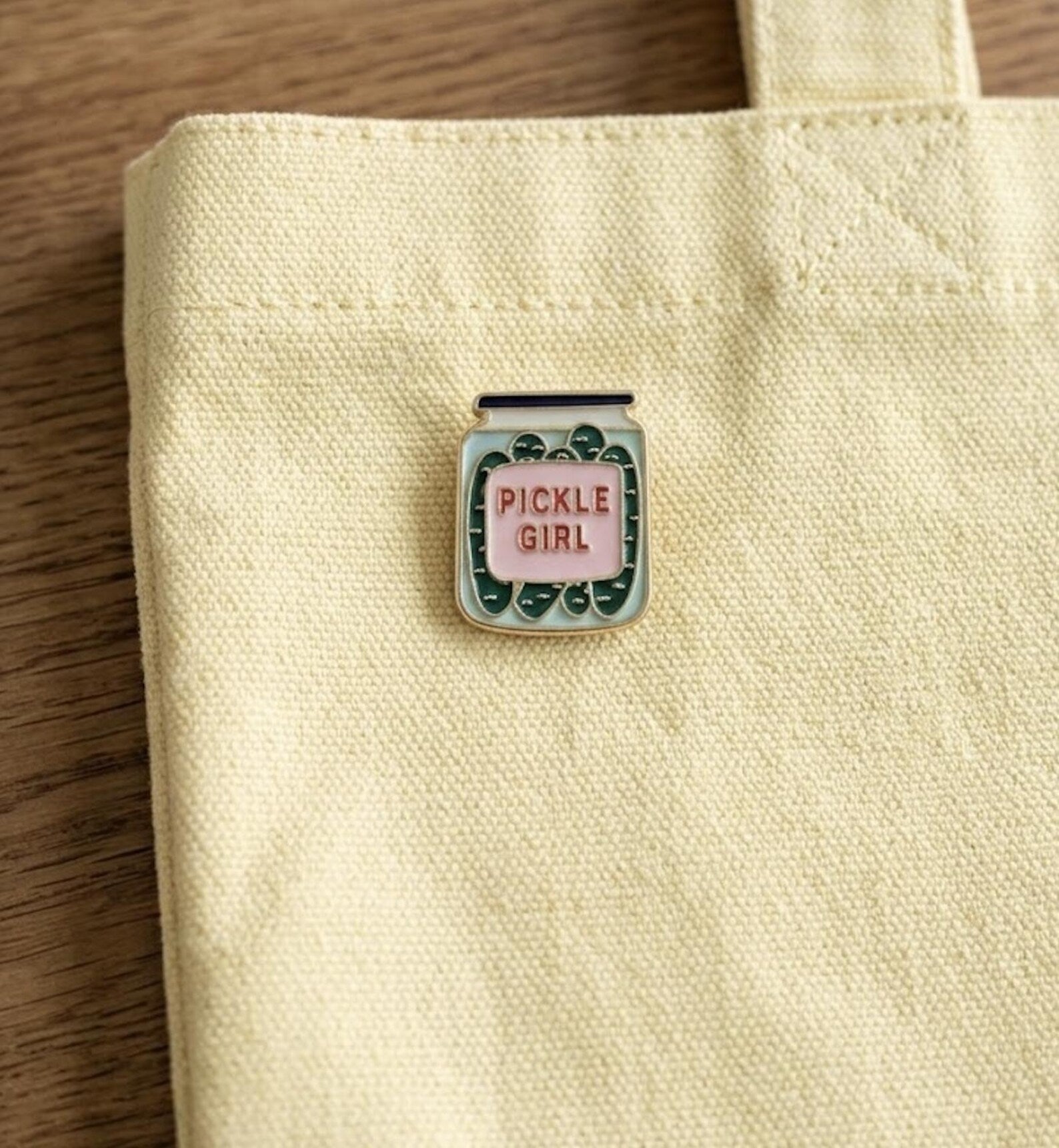 Pickle Girl Enamel Pin, Cute Pickle in a Jar Lapel Badge, Kawaii Foodie Humor Gift, Funny Pickle Lover Backpack Flair, Quirky Gift for Her