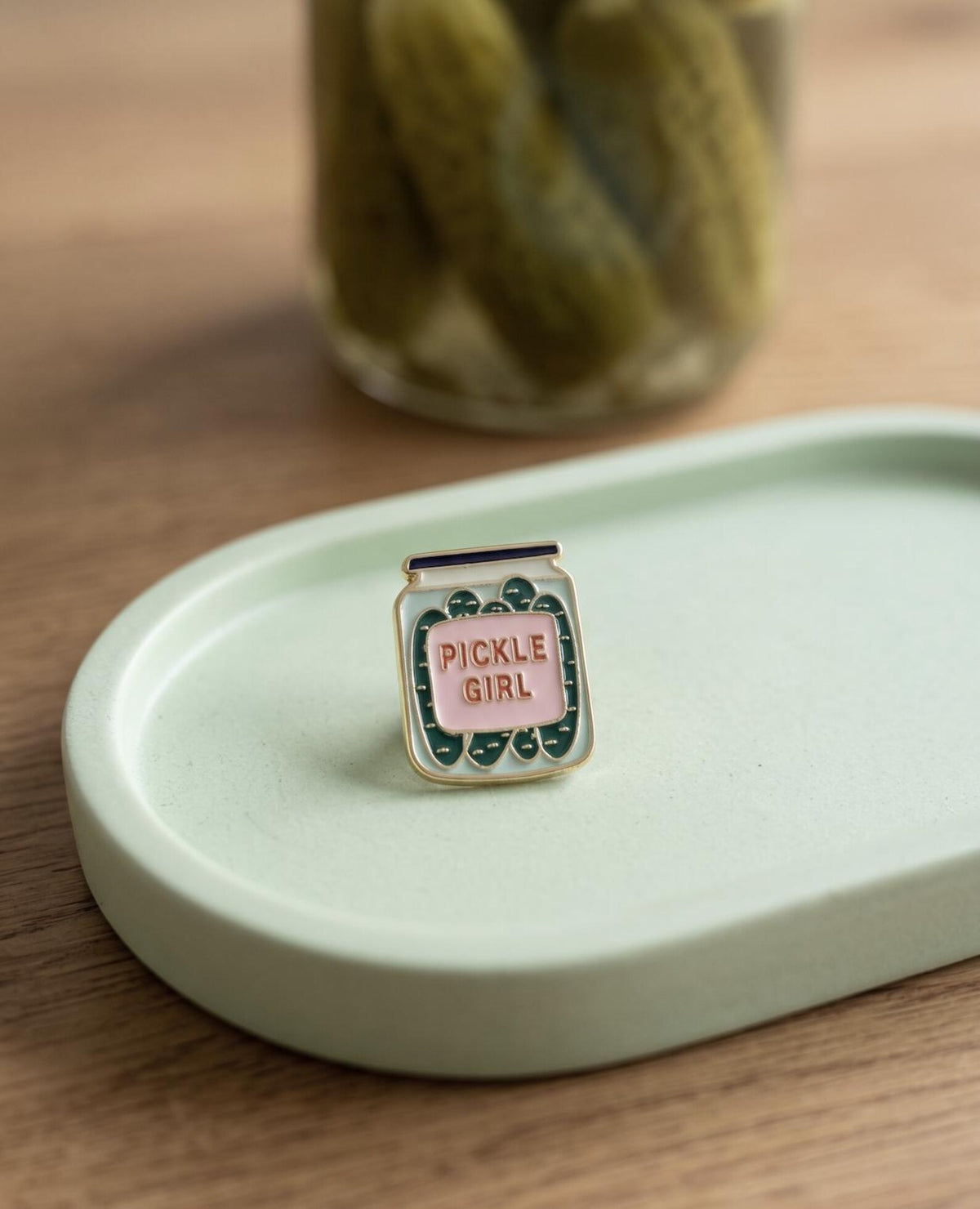 Pickle Girl Enamel Pin, Cute Pickle in a Jar Lapel Badge, Kawaii Foodie Humor Gift, Funny Pickle Lover Backpack Flair, Quirky Gift for Her