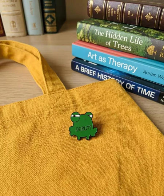 Grumpy Frog Enamel Pin, Funny Side-Eye Toad Lapel Pin, Suspicious Froggy Meme Badge, Kawaii Witty Gift, Quirky Backpack Flair for Friend