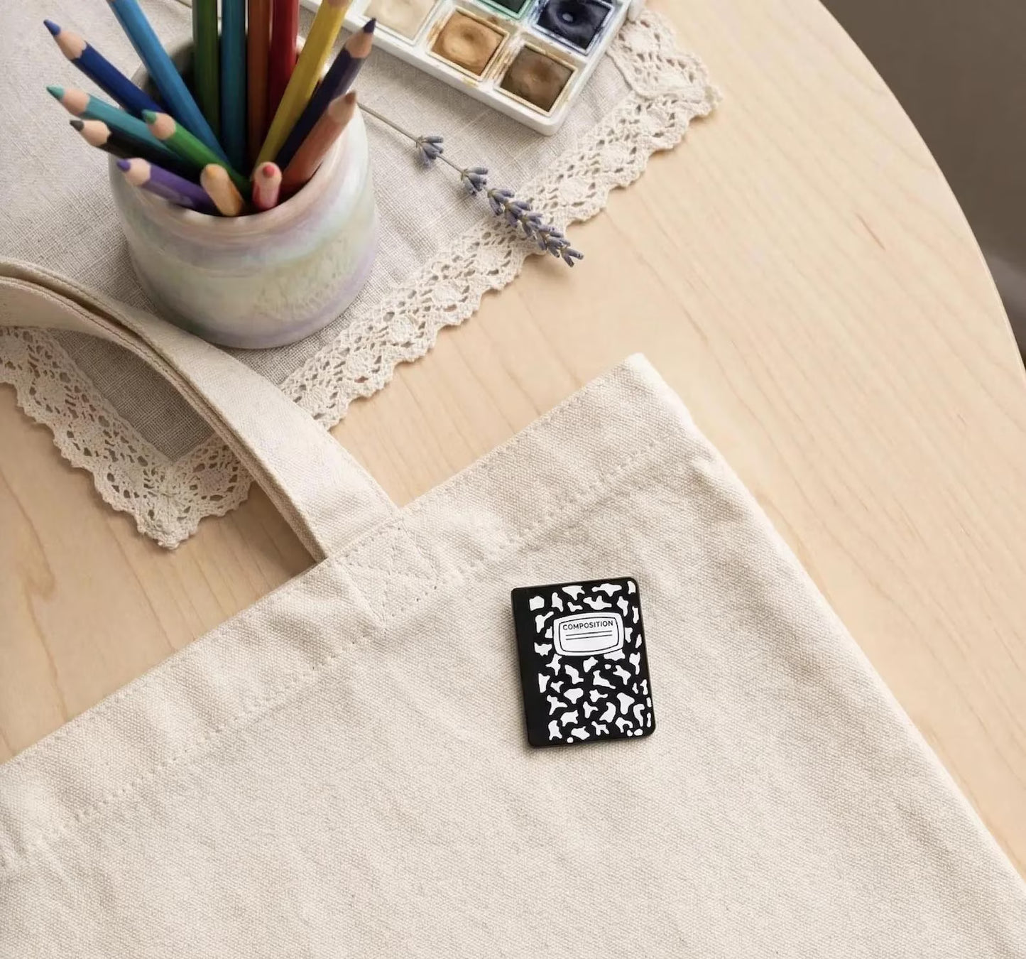 Composition Notebook Enamel Pin, Cute Stationery Lapel Pin, Journaling Aesthetic Badge, Dark Academia Writer Gift, Student Backpack Flair