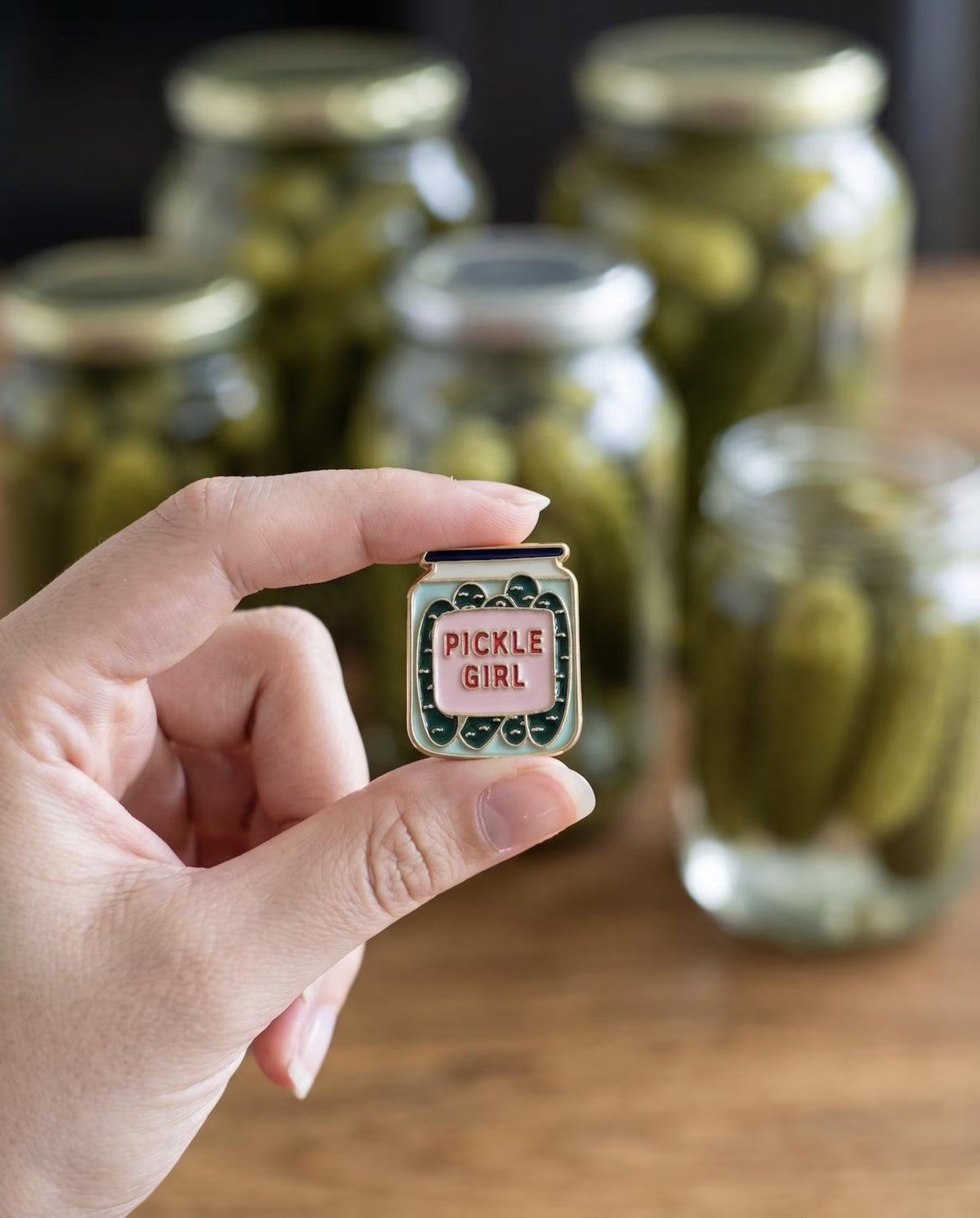 Pickle Girl Enamel Pin, Cute Pickle in a Jar Lapel Badge, Kawaii Foodie Humor Gift, Funny Pickle Lover Backpack Flair, Quirky Gift for Her