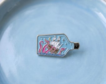 Kraken Ship in a Bottle Pin