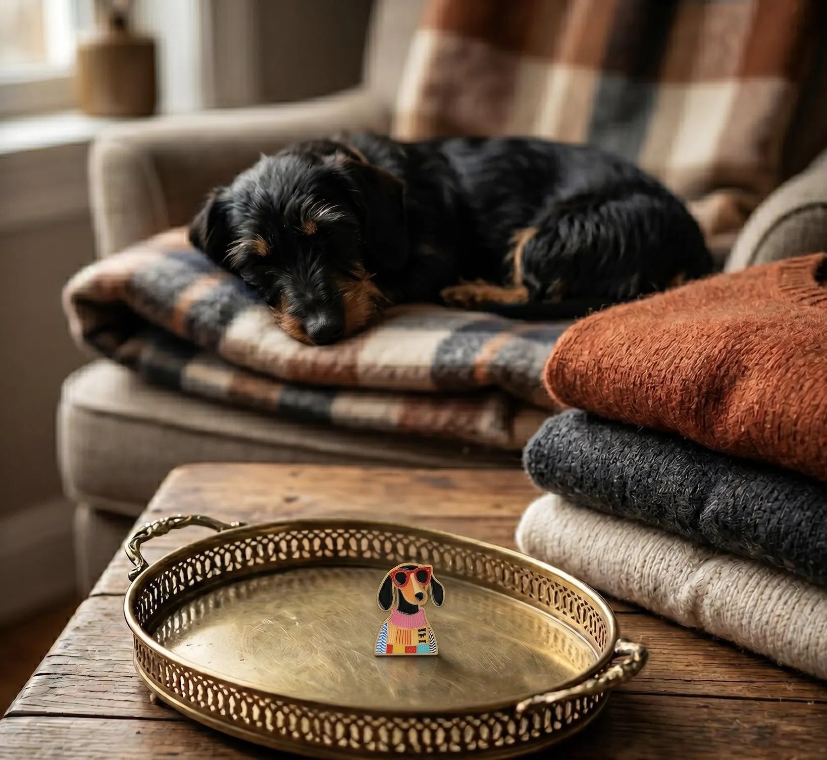 Cool Dachshund in Colorful Sweater Enamel Pin, Cute Wiener Dog Lapel Badge, Dachshund Lover Gift, Doxie Dog Mom Accessory, Cozy Sausage Dog
